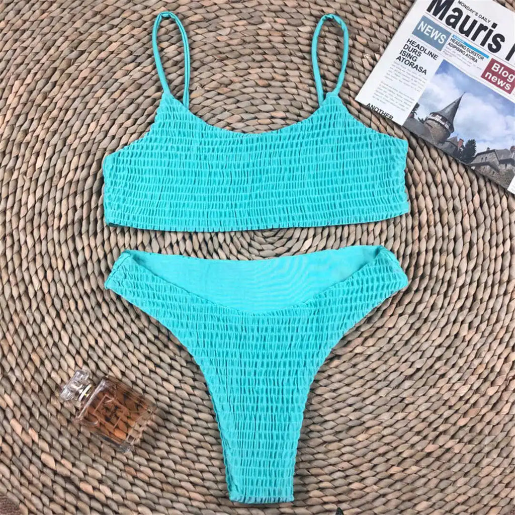 Sexy Wrinkled Butterfly Printed Bikini Female Swimsuit Women Swimwear Two-Pieces Bikini Set Bather Bathing Suit Swim Lady V713
