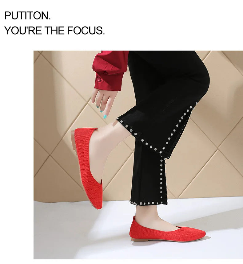 Elegant Leopard Knitted Ballet Flats Woman Pointed Toe Mesh Moccasins Ladies Fashion Walking Loafers Slip-on Soft Driving Shoes