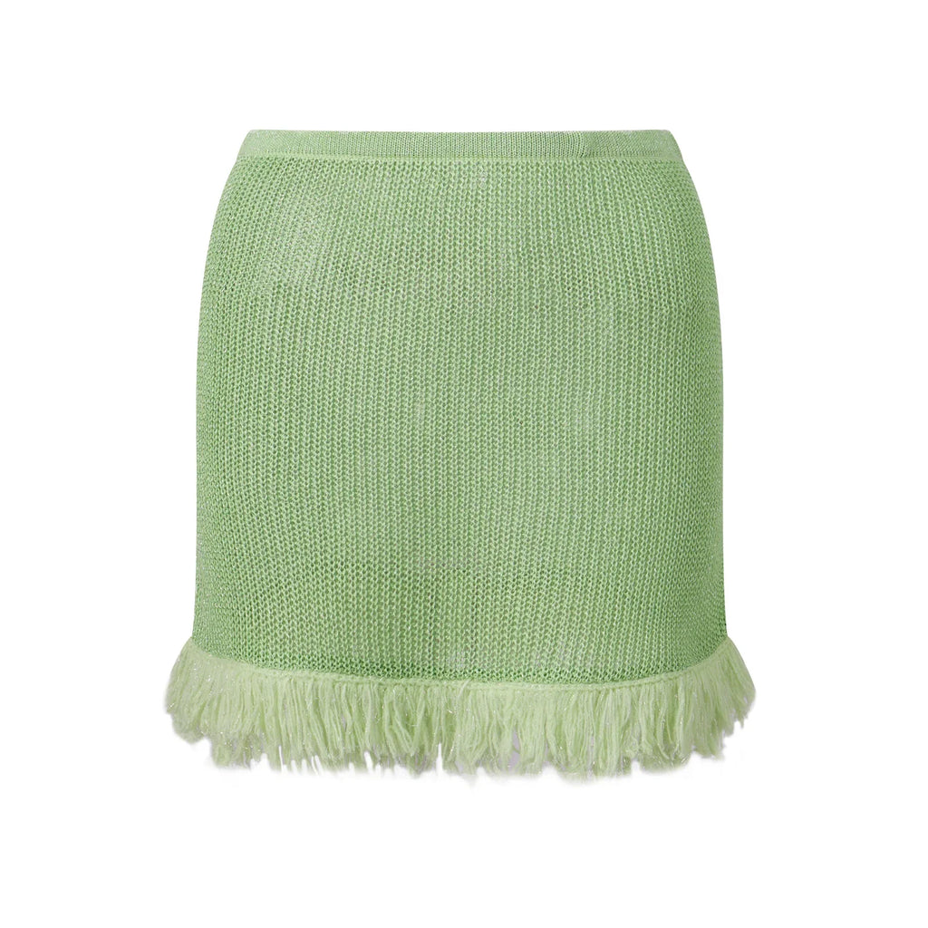 Summer Women's Knit Mini Skirt Solid Color Plush Tassel Trim Pencil Skirts Going Out Bohemian Beach Sexy Skirts
