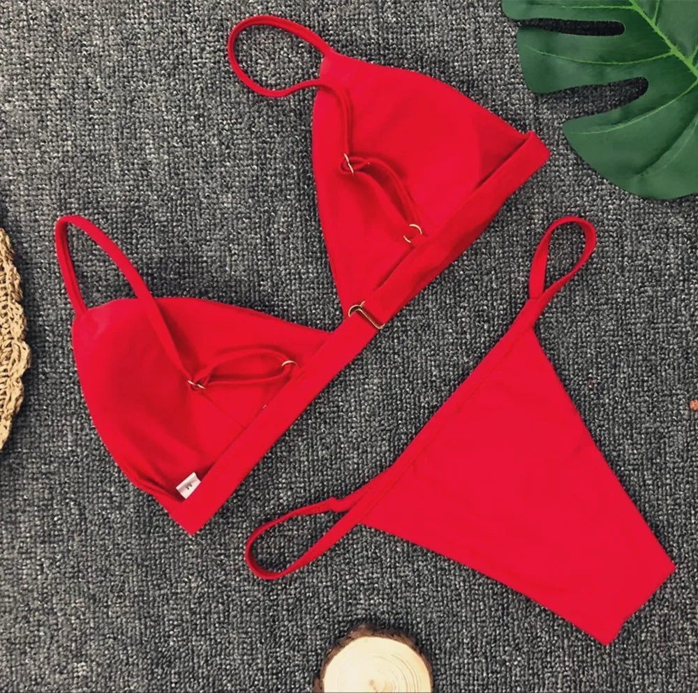 DEKA Women Sexy Solid Mini Micro Bikini Set Push-up padded Bra Thong Split Swimwear Female Bandage Bathing Suit Lacing Swimsuit