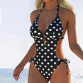 Sexy Black Polka Dot Print Swimwear Women 2026 Hollow Out Backless Tie Side Thong Bikini Bathing Suit Holiday One Piece Swimsuit