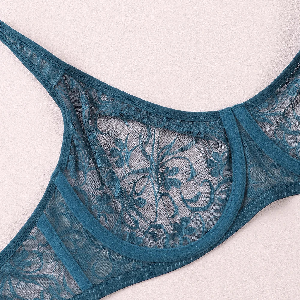 2 Pcs Sexy Womens Lace Bra Underwire BH Hollow Out Perspective Underwear Lingerie BH Tops Plus Size Brassiere B C D E Cup