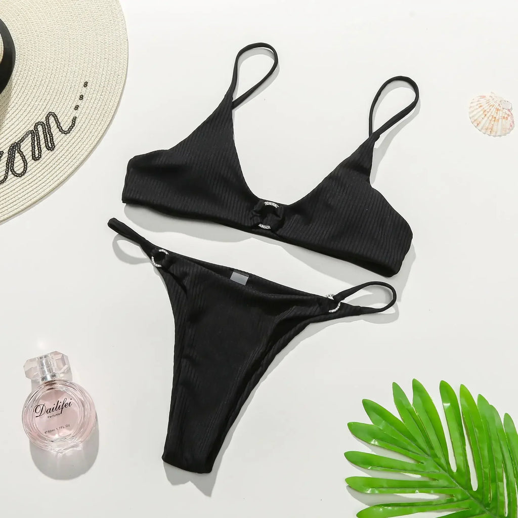 2026 New Women Micro Bikini Set Ring Decor Biquini Low Waist Swimsuit Sexy Backless Strappy Swimwear Beach Holiday Bathing Suit