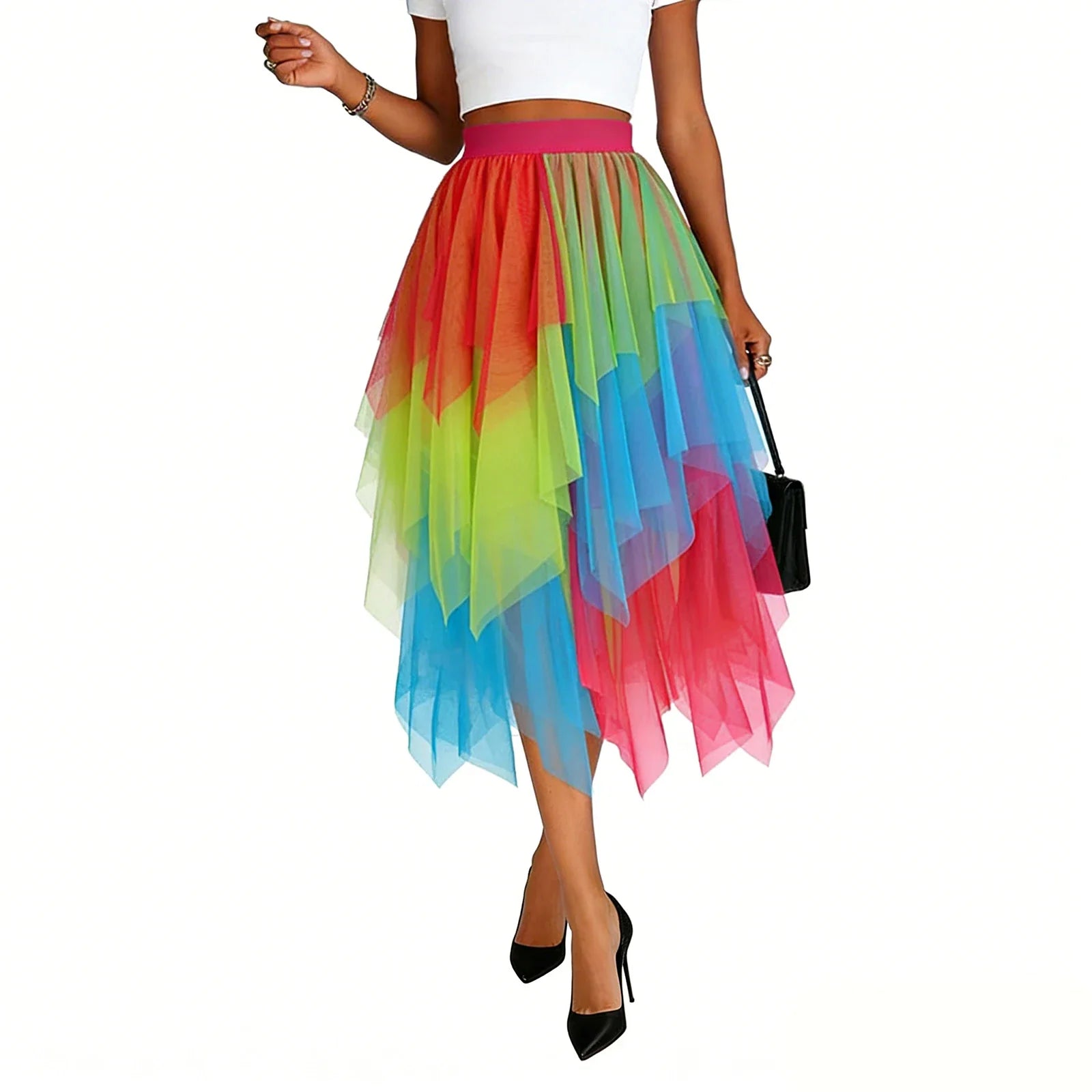 Women's Layered Rainbow Tulle Skirt Dance Tulle Tutu Skirt For Clubwear Carnival Party Skirts Fairy Asymmetrical Layered Faldas