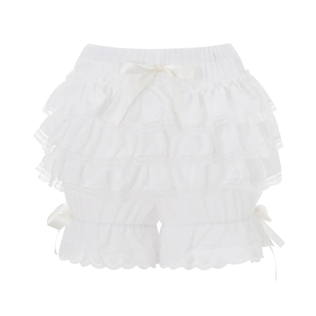 Women's Summer Lace Trim Shorts Plaid Elastic Band Tiered Ruffle Shorts Kawaii Gothic Casual Bloomers Streetwear