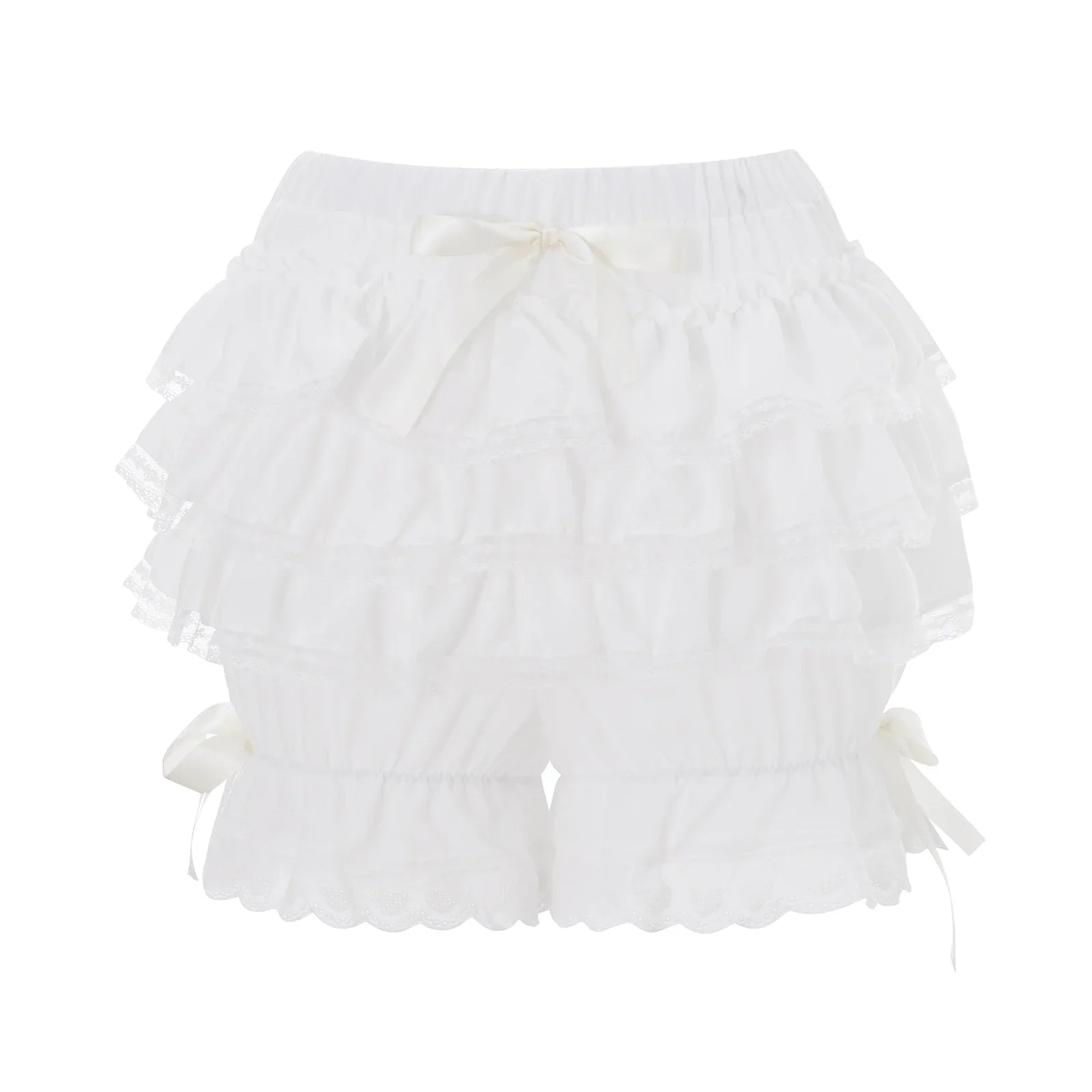 Women's Summer Lace Trim Shorts Plaid Elastic Band Tiered Ruffle Shorts Kawaii Gothic Casual Bloomers Streetwear
