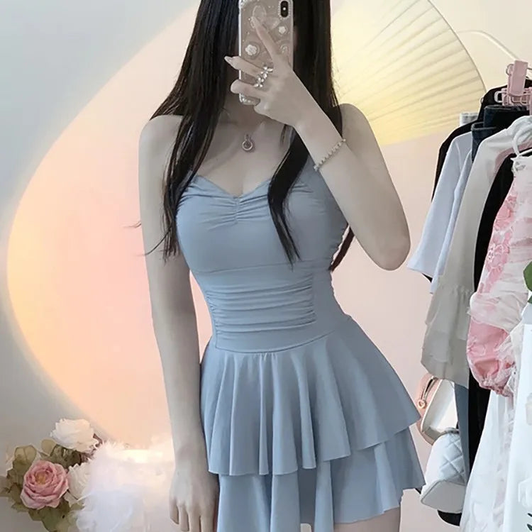 Swimsuit Fairy One-piece Solid Color Conservative Slightly Chubby Slimming Girl Sweet Student Pure Desire Hot Spring Swimsuit