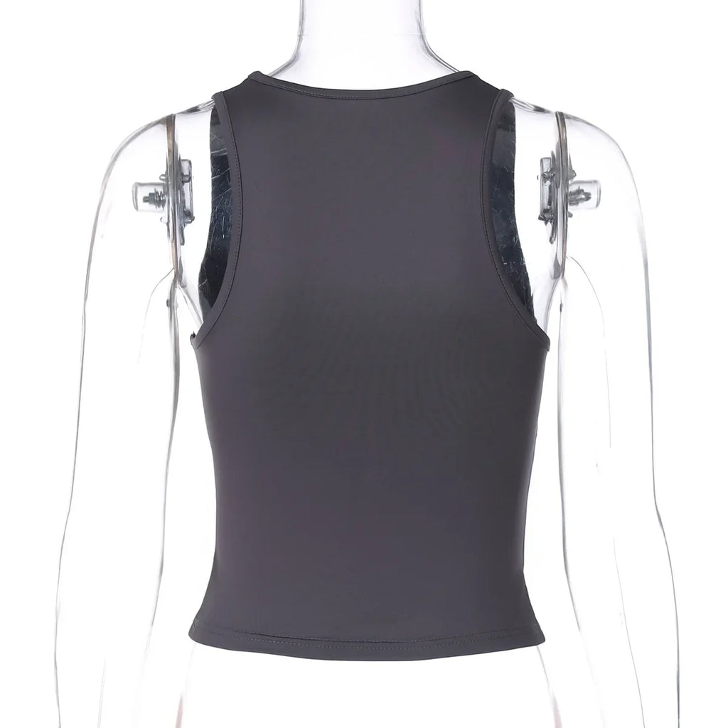 Women's Fashion Solid Tank Tops 2026 Streetwear Sleeveless T-shirt Female Square Collar Skinny Corset Y2K Girls Gray Crop Top