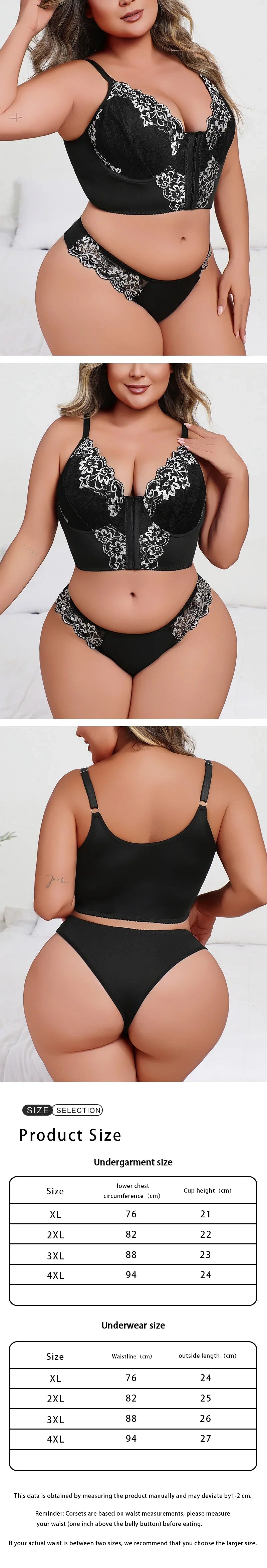 New Arrival Plus Size Sexy Black & White Lace Lingerie Set, Push-up Cami Bra Panty Two-piece