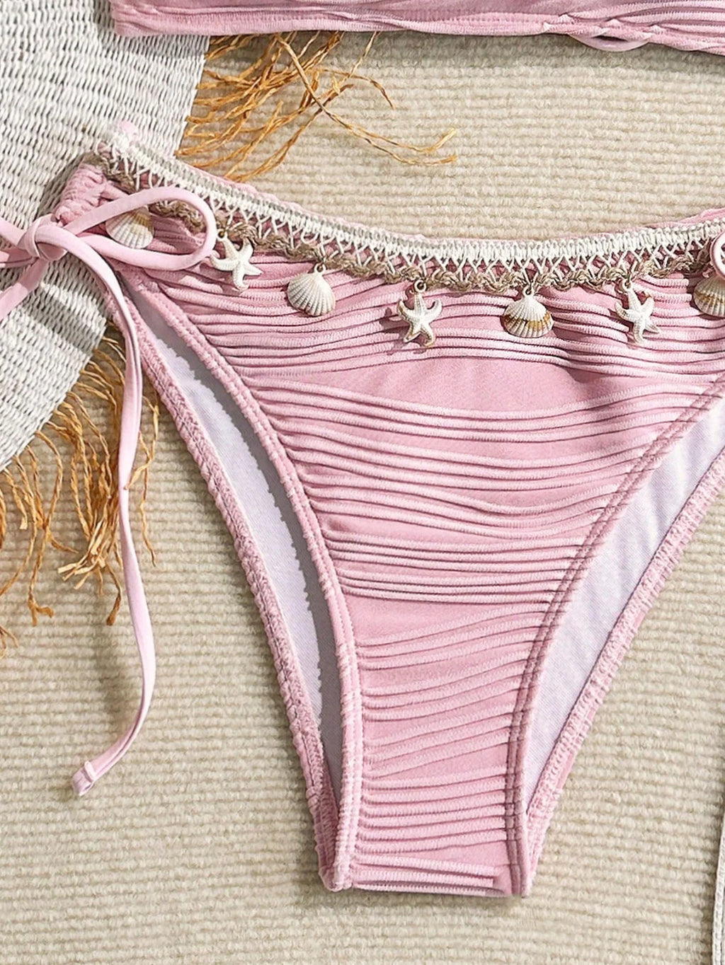 XS - XL Bandeau Wrinkled High Cut Bikini Women Swimwear Female Swimsuit Two-pieces Bikini Set Shells Bather Bathing Suit Swim
