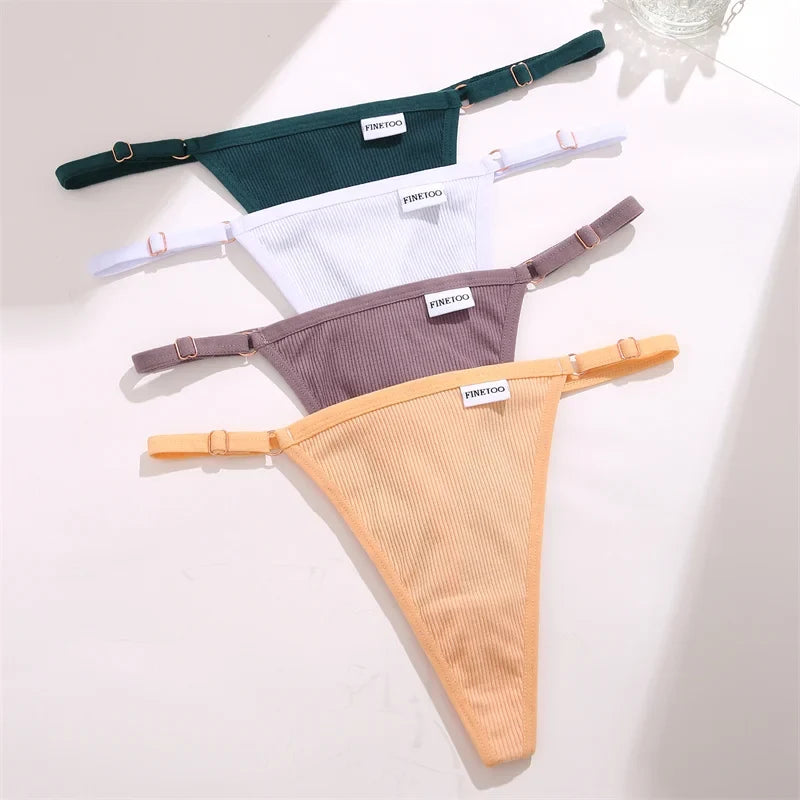 3PCS Women's Panties Cotton Thongs Adjustable Waist Sexy G-String Solid Color Seamless Intimate Female Underpants Lingerie S-XL