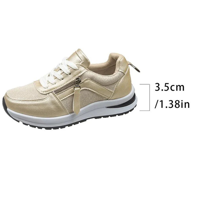 Casual Lace-Up Platform Sneakers for Women Autumn 2025 Solid Plus Size Shoes Woman Non-Slip Zip Female Sports Shoes