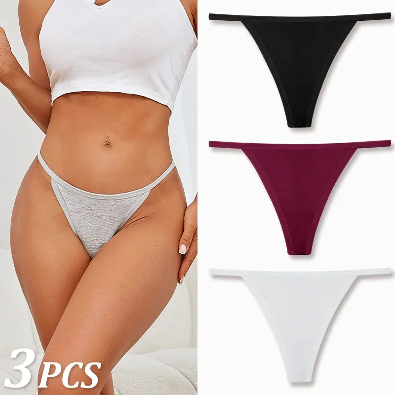 3PCS Seamless Cotton Thong Women Thin Strap Low Waist High Flexibility Panties Sexy Underwear Ladies Briefs T-back Soft Women