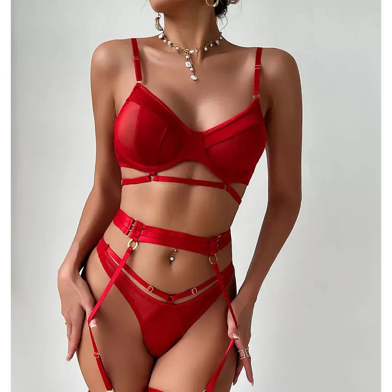 Bra Erotic Brief Sets Women Garters G-Strings Patchwork See Through Lingerie Set Ladies Sexy Panty Underwear Set Sexy Costume