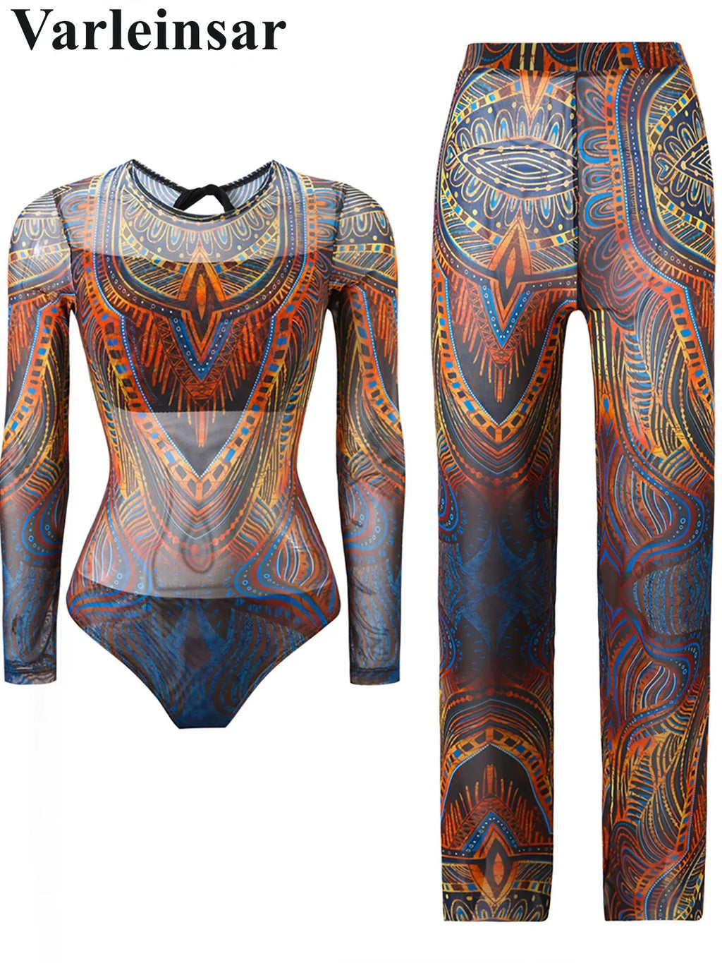 S - XXL New Printed Long Sleeve With Pants Women Swimwear One Piece Swimsuit Female Floral Padded Bather Bathing Suit Swim V7176