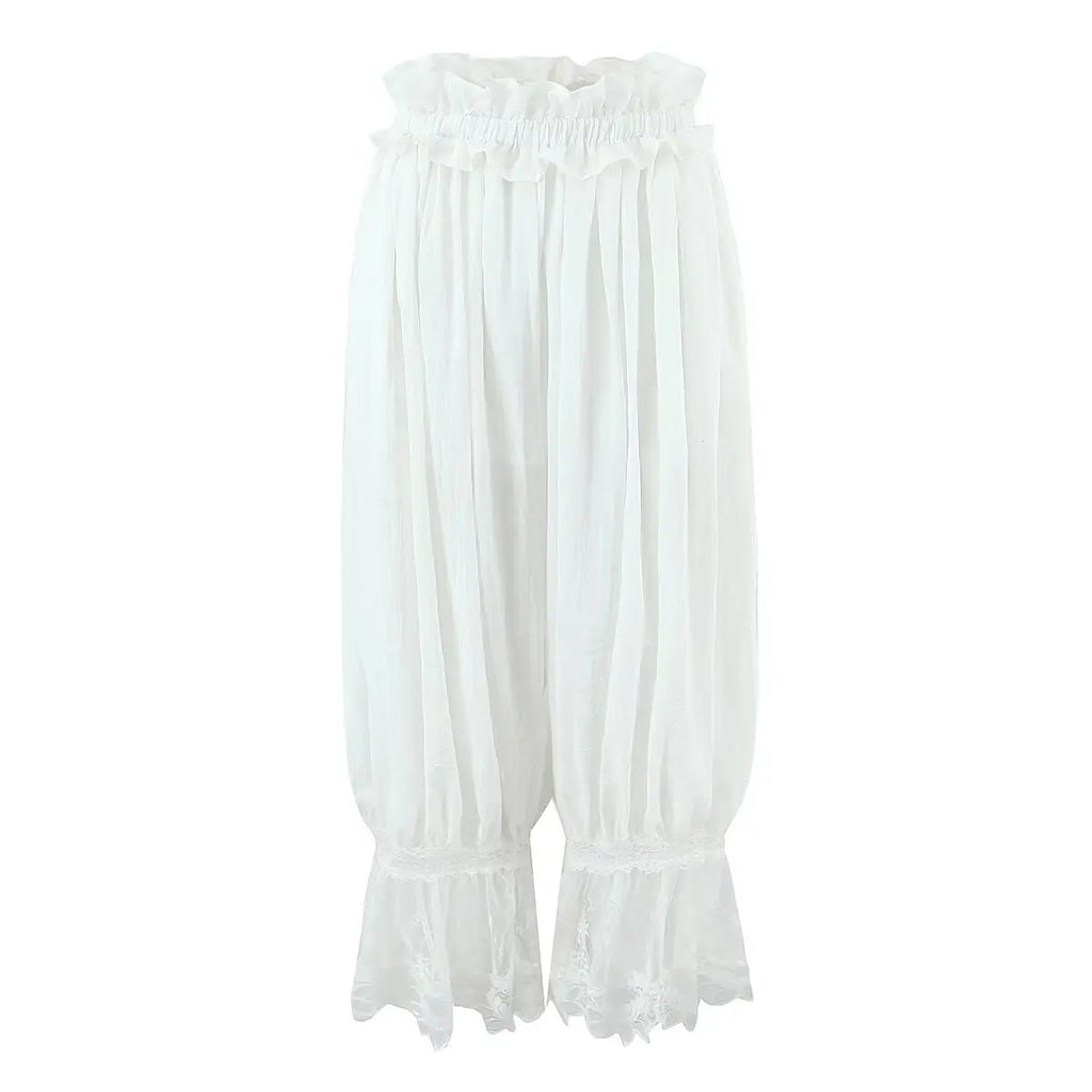Women's Ruffled Lace Trim Loose Pants For Woman White Ruffled Embroidery Camisole Straps Button Front For Sweet Summer Look WM6E
