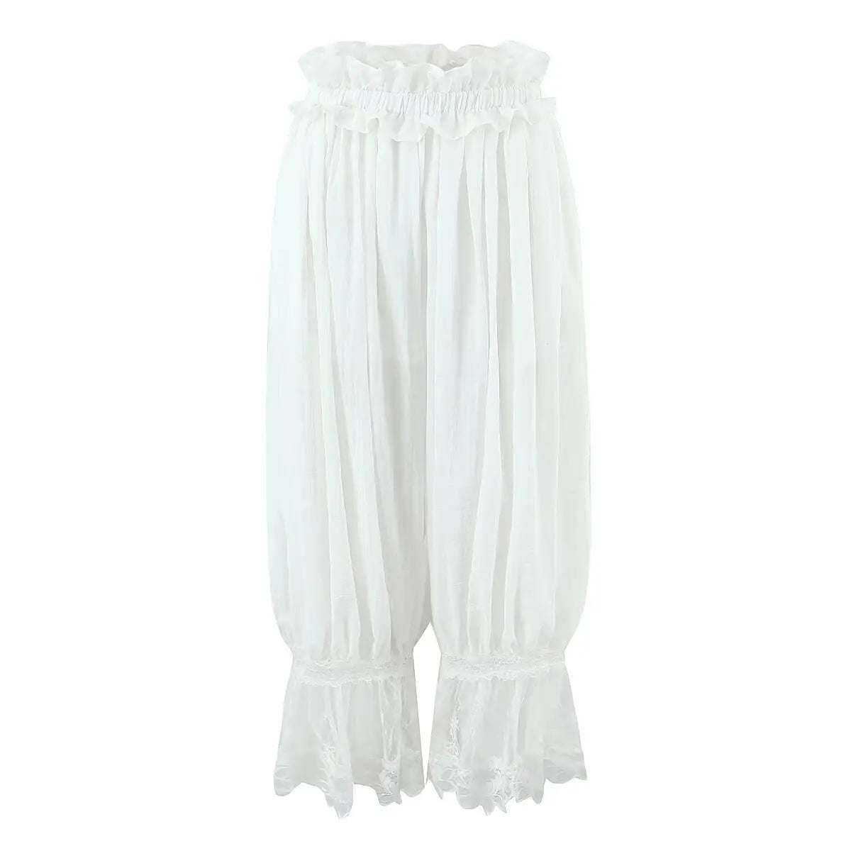 Women's Ruffled Lace Trim Loose Pants For Woman White Ruffled Embroidery Camisole Straps Button Front For Sweet Summer Look WM6E