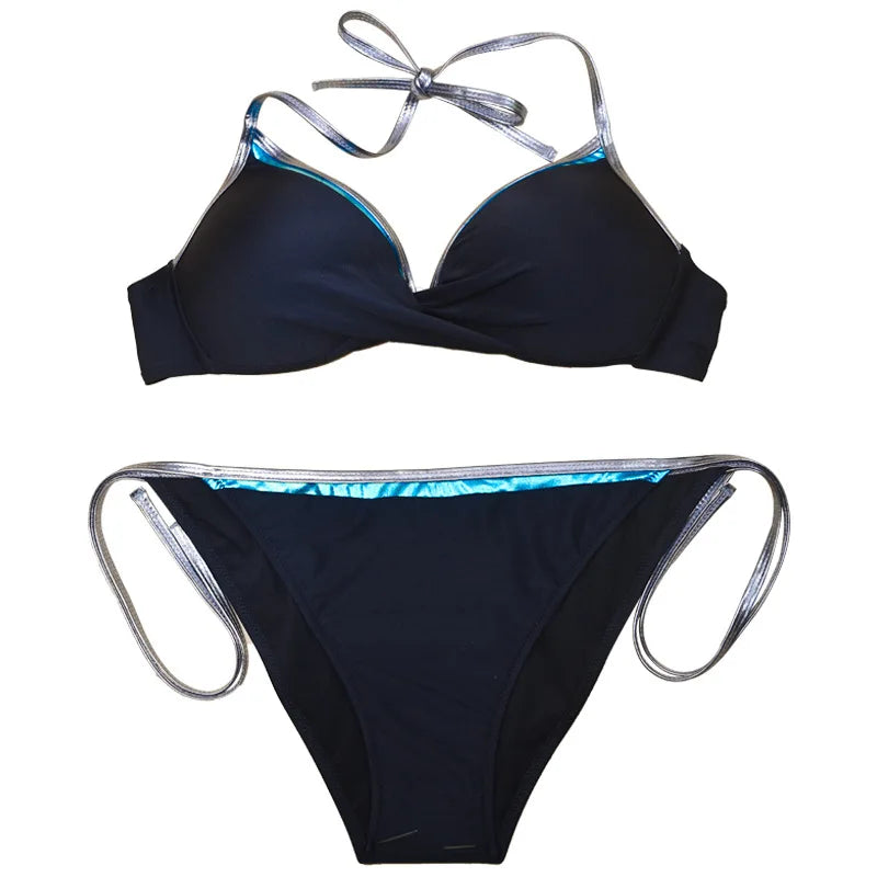 Neon Strip Swimsuit Women 2026 Sexy 2-piece Low Waist Bikini Sexy V-neck Suspender Backless Swimwear Summer Beach Bathing Suit