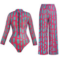 Sexy Mesh Swimsuit 2026 Tren Fashion High Waist Surfing Belly Control Swimwear 2pcs Outfits Long Sleeve Top Long Pant Cover Up
