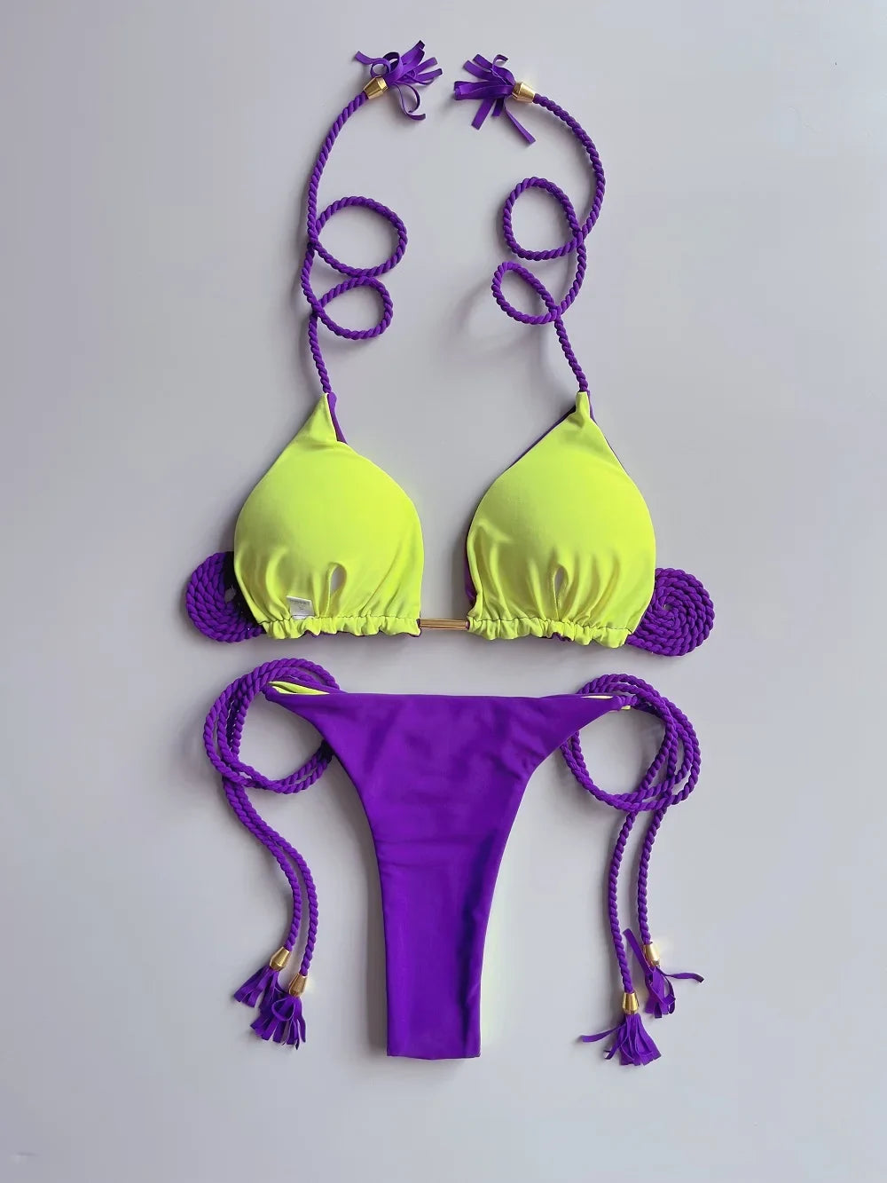 Sexy Solid color Two-piece Triangle Swimwear Women's Swimsuit Braiding rope Bikinis Set Beach Bathing Suit Brazilian Biquinis