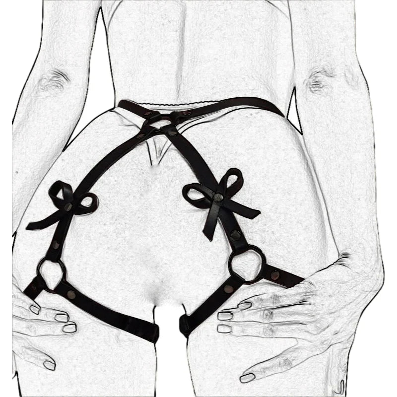 Sexy Woman Garter Lingerie Suit Erotic Crotchless Panties  Adjustable PU Leather G-string Underwear Goth Hip Belt Female Thongs