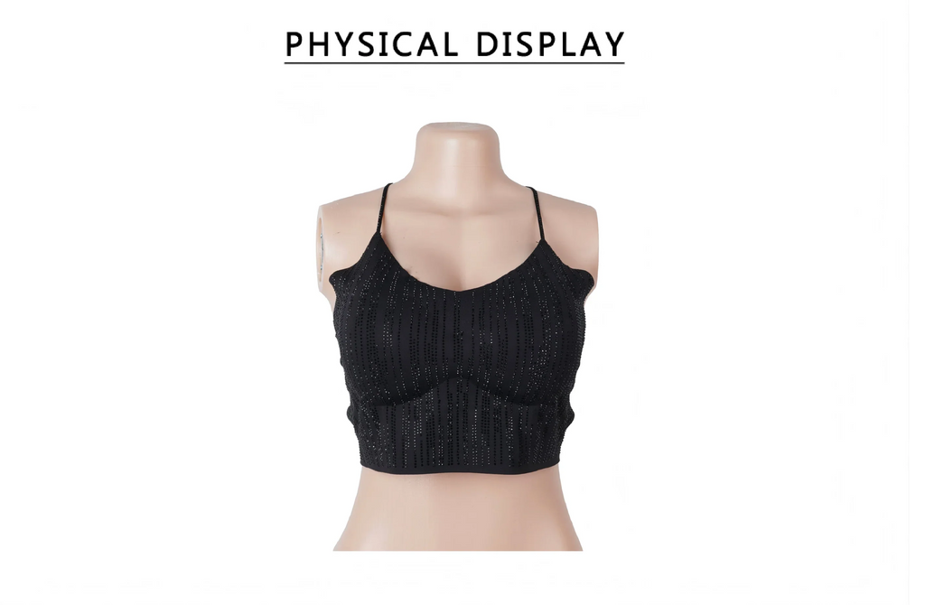 Black Rhinestone Camisole for Women Sexy Slim Fit Seamless Backless Short Top Night Out Clubwear