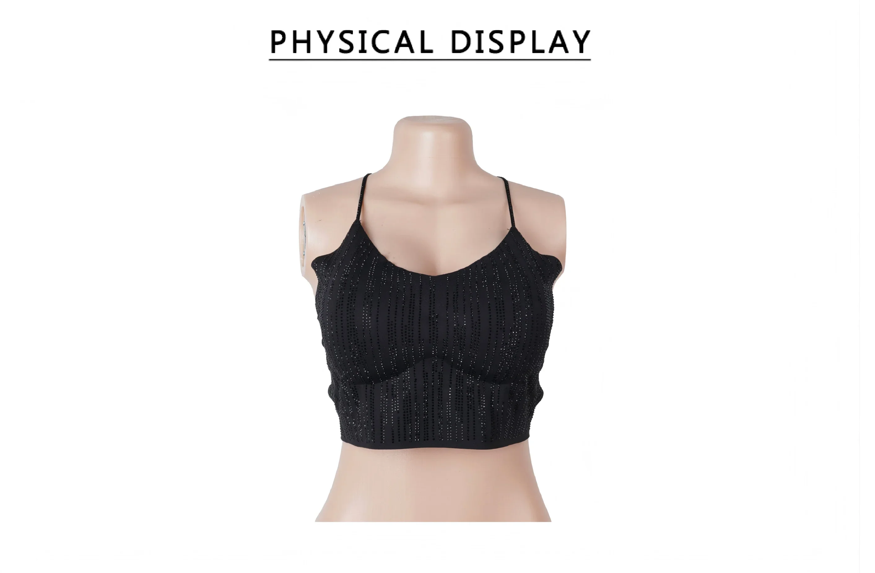 Black Rhinestone Camisole for Women Sexy Slim Fit Seamless Backless Short Top Night Out Clubwear
