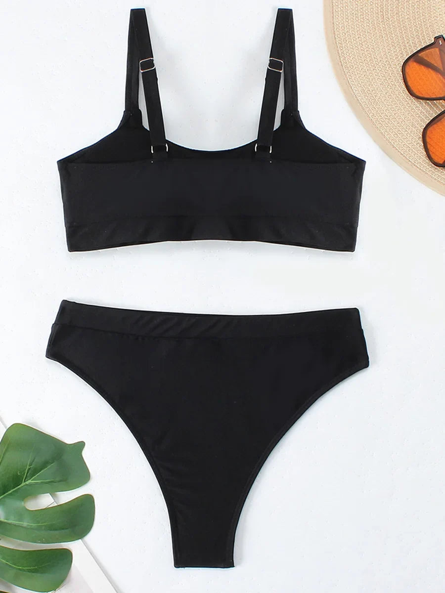 High Waist Bikini 2026 Solid Swimsuit Women Padded Swimwear Female Sports Bathers Bathing Swimming Swim Suit Beachwear