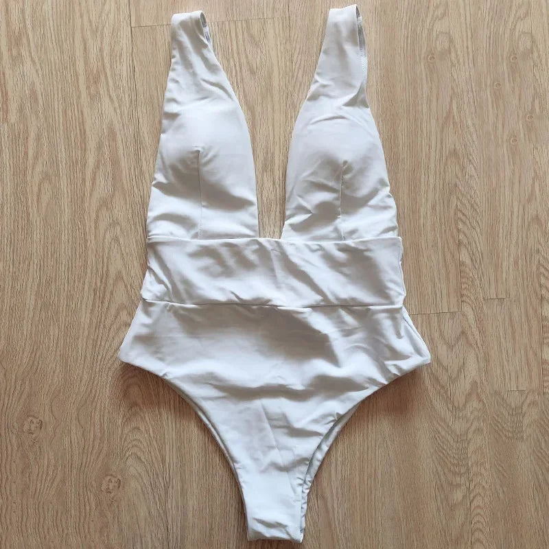 2025 High Cut Deep V Female Swimwear One Piece Swimsuit Women Backless Monokini High Waist Bathing Suit Swim Beachwear Bodysuit