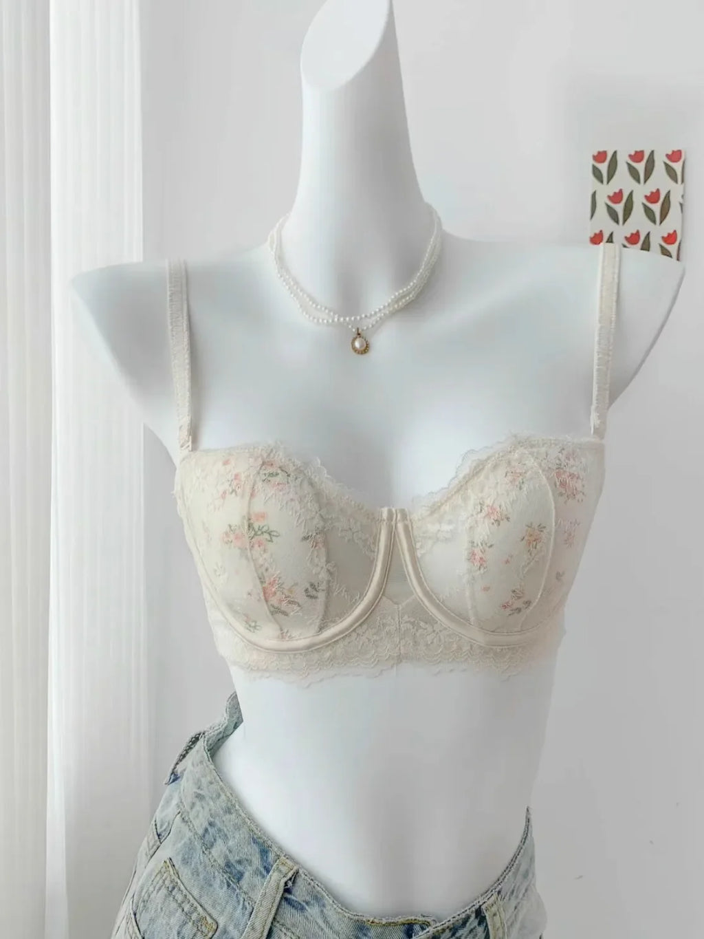 Elegant Minimiser Bralette Large Chest Rabbit Ear Lace Pure Comfort UK Fit Thin Support Non Padded Wirefree Bra Set S-XL AB 32