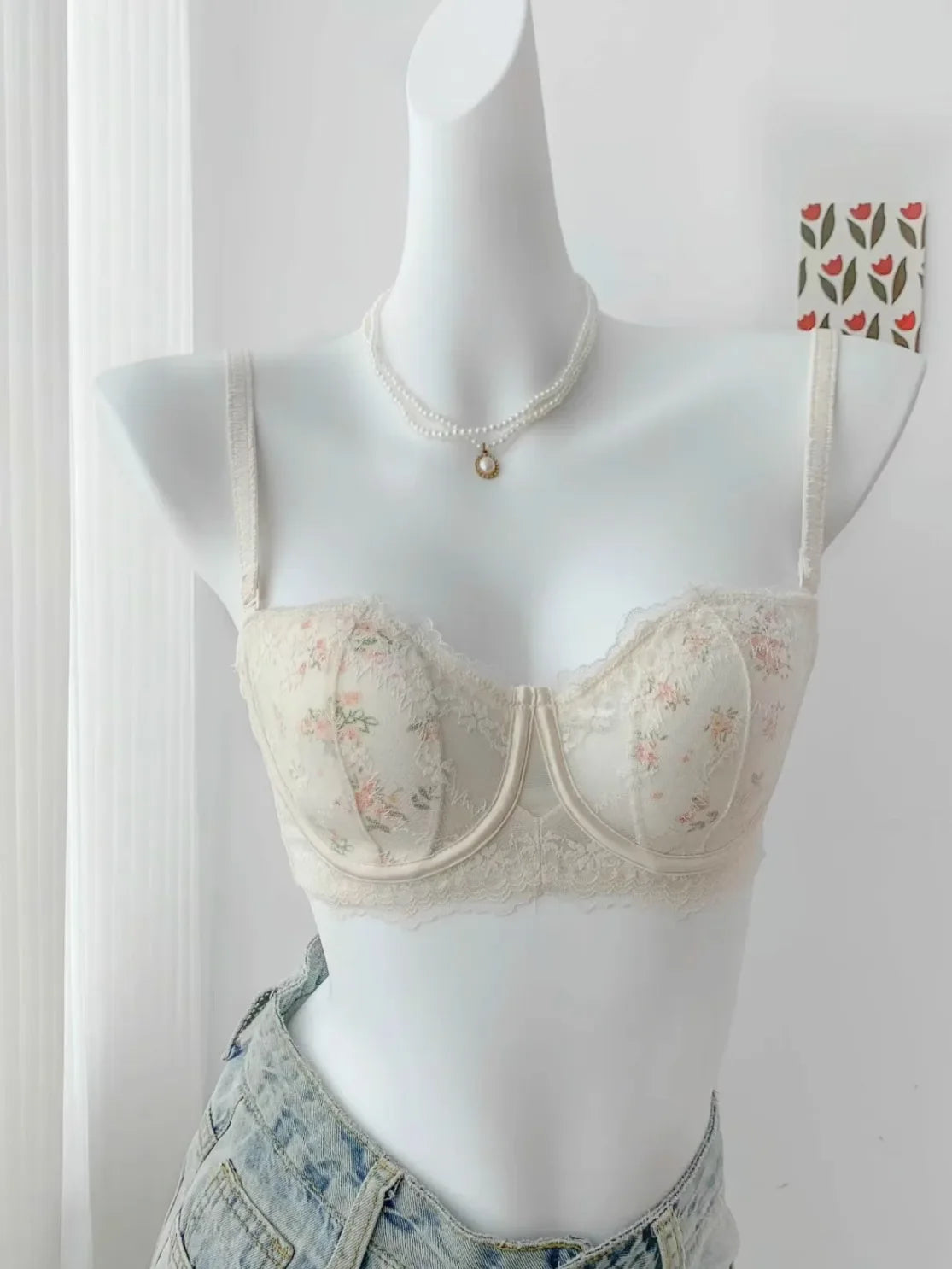 Elegant Minimiser Bralette Large Chest Rabbit Ear Lace Pure Comfort UK Fit Thin Support Non Padded Wirefree Bra Set S-XL AB 32