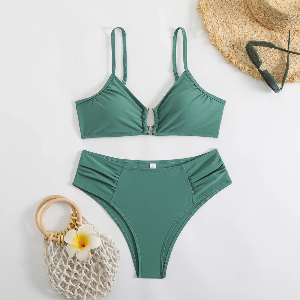 2025 U-wire Bikini Women Sexy Strappy Swimwear Female Solid Swimsuit Bathers Bathing Swimming Swim Suit Beachwear