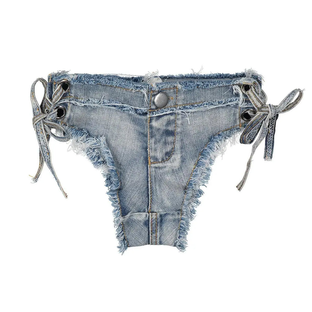 DEKA Women's Bandage Denim Bikini Set Summer New Jeans Shorts Swimwear Bra Beach Play and Bar Nightclub Swimsuit
