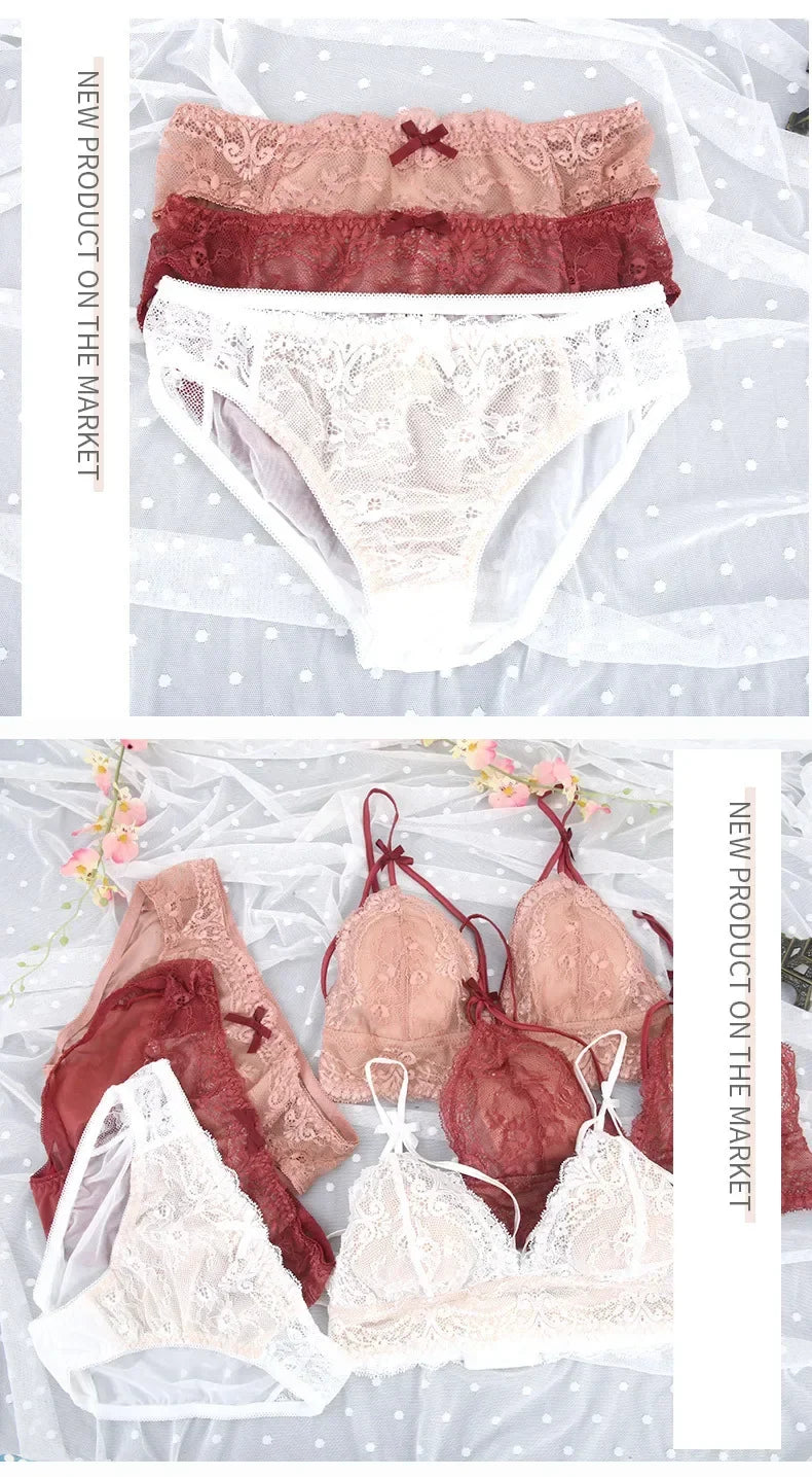 MOYISU  French Ultra Fina Sexy Tushy Conjunto Encaje Sin Aro Sensual Transparente Bralette Pantaleta Ajuste Perfecto Talla S-XL