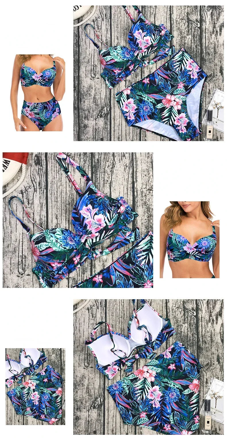 Sexy Bikini Women Push Up Swimwear Swimsuit Flower Print High Waist Bikinis Set Bathing Suit Beach Bikini Banadores Mujer 2026
