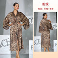 Sexy Leopard Print Satin Long Robe Women Flare Sleeve Tie Waist High Slit Loungewear Outerwear