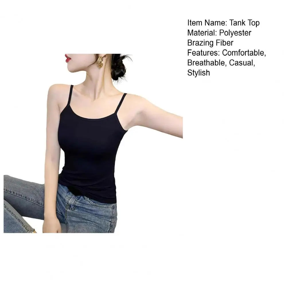 Summer Basic Undershirts Women's Slim-Fit Camisole Spaghetti Strap Sleeveless Tank Top Scoop Neck Cami Shirts