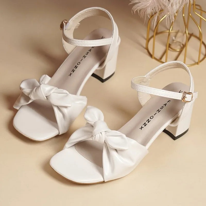 Buckle Strap 2026 Sandals Comfort Shoes for Women Square Toe Block Heels Large Size Suit Female Beige New Fashion Chunky Girls B