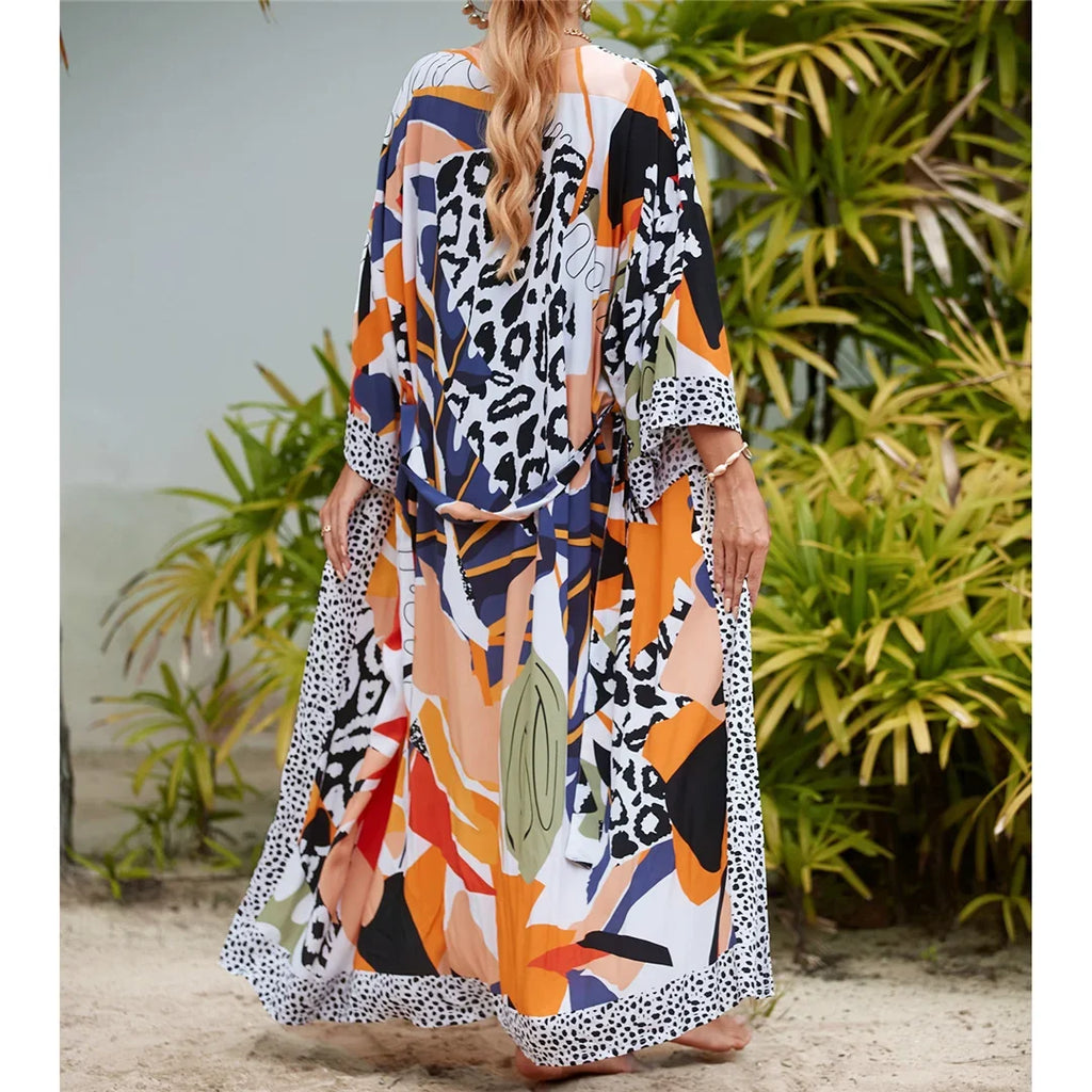 13 Colors Printed With Belt Crochet Knitted Tunic Beach Dress Beach Wear Beachwear Beach Cover Up Cover-upsFemale Women V7201
