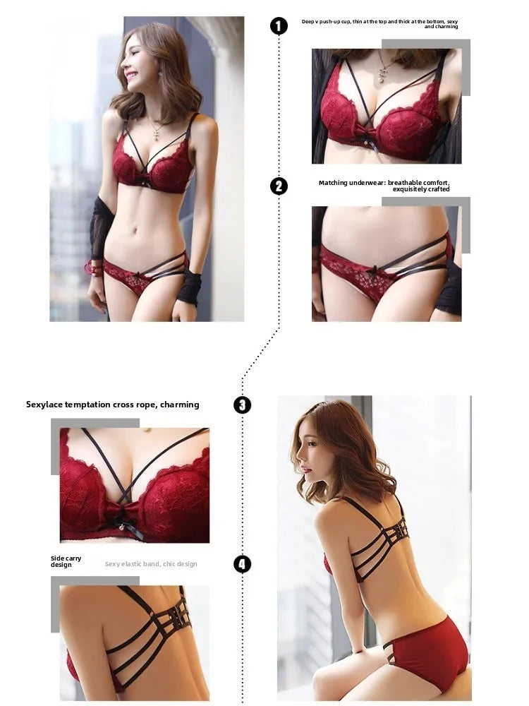 Summer Christmas Lingerie Set Red Lace Bra Lightweight Low Back Support Comfort Bralette Pure Desire AU Sizes MOYISU Sexy Tushy