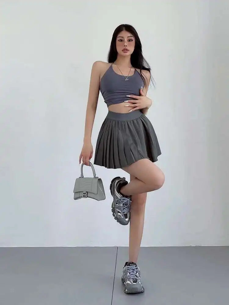 Preppy WOMENGAGA American Style Style High Waisted Slim Pleated Skirt For Women's Summer Ballet Skirt Fashion Women QI9Y