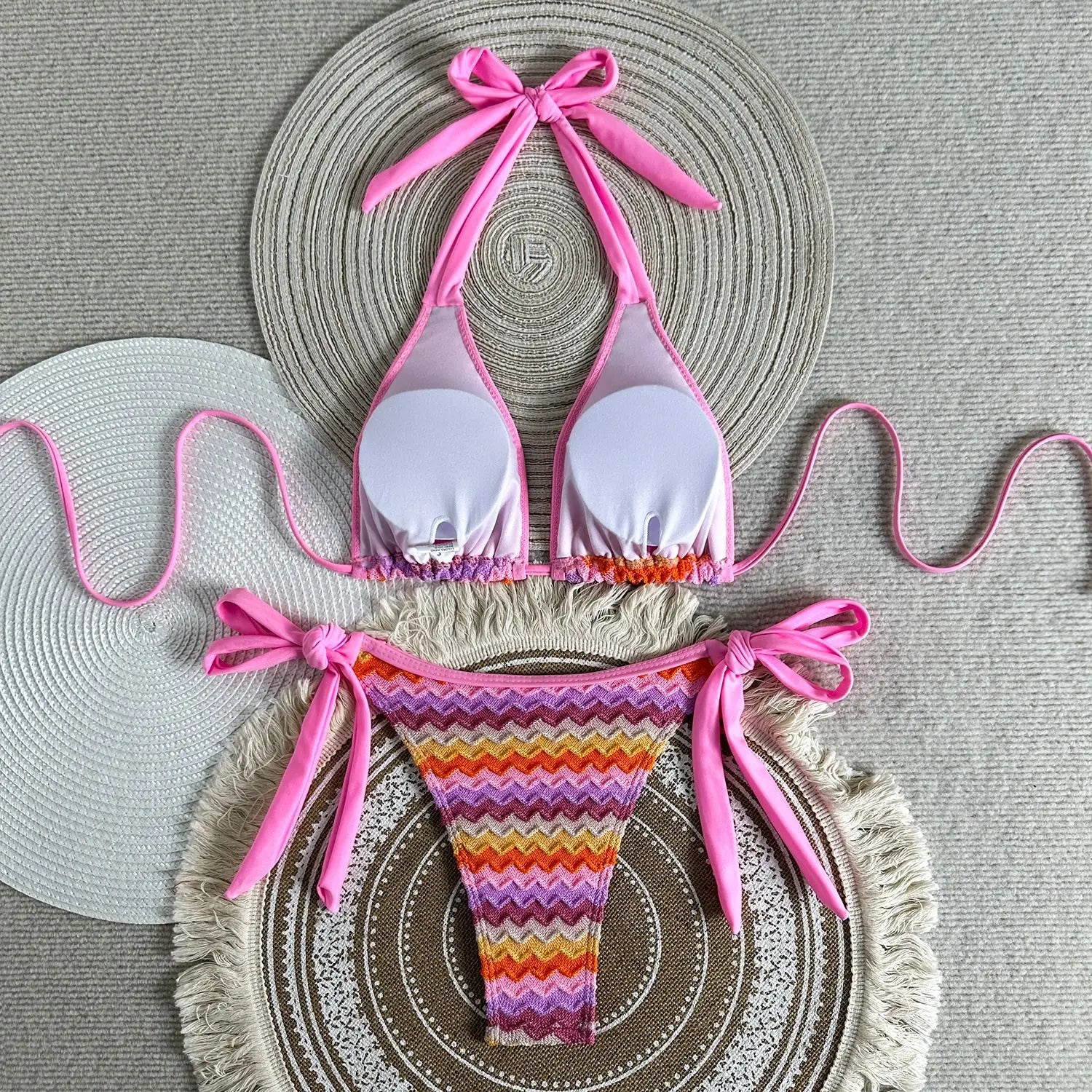 Striped Halter Bikini Women Swimwear Female Swimsuit Two-pieces Bikini Set Padded High Cut Leg Bather Bathing Suit Swim Lady