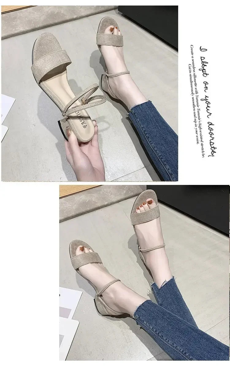 Women Sandals Chunky Heels Slides Summer 2026 Elegant Shoes Women Slipper Big Size 34-42 Fashion Summer Sandal Women