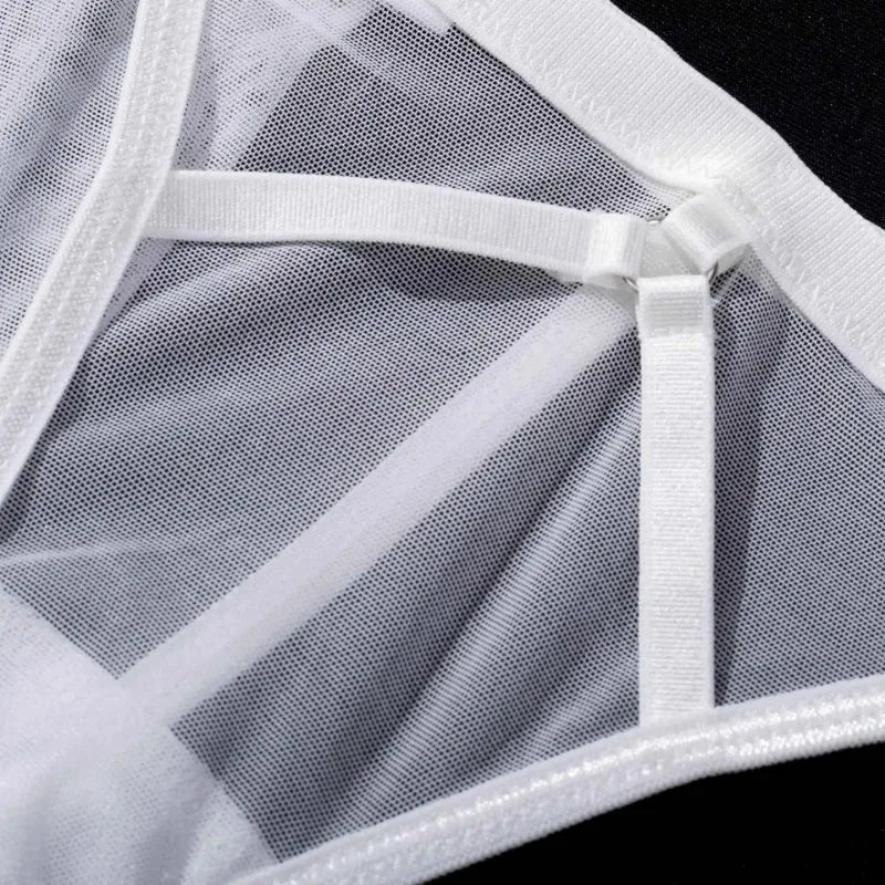 Toucheart 5-Pieces Erotic Lingerie Sexy Hip Skirt For Women Mesh Patchwork Hollow Out See-Through Lure Garters Underwear Suit