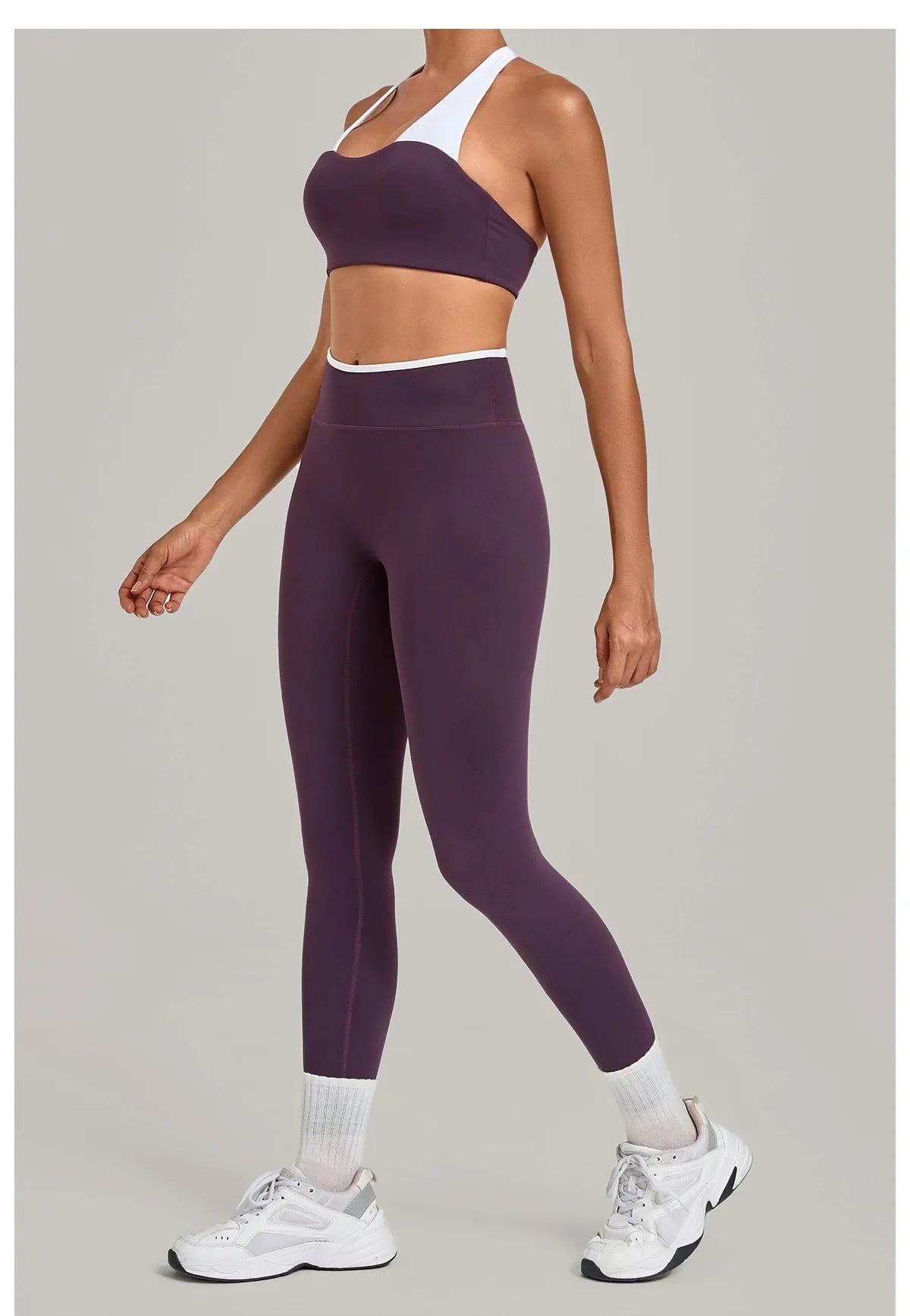 2 Pieces Color-block Yoga Sets Women  Hanging Neck Sports Bra High Waist Pants Built-in Pockets Outdoor Fitness Workout Suit