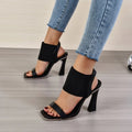 Square Toe High Heeled Sandal Women's Elastic Strap Slingback Pyramid Heeled Shoes Fashion Plus Size Sandals with Peep Toe Heels
