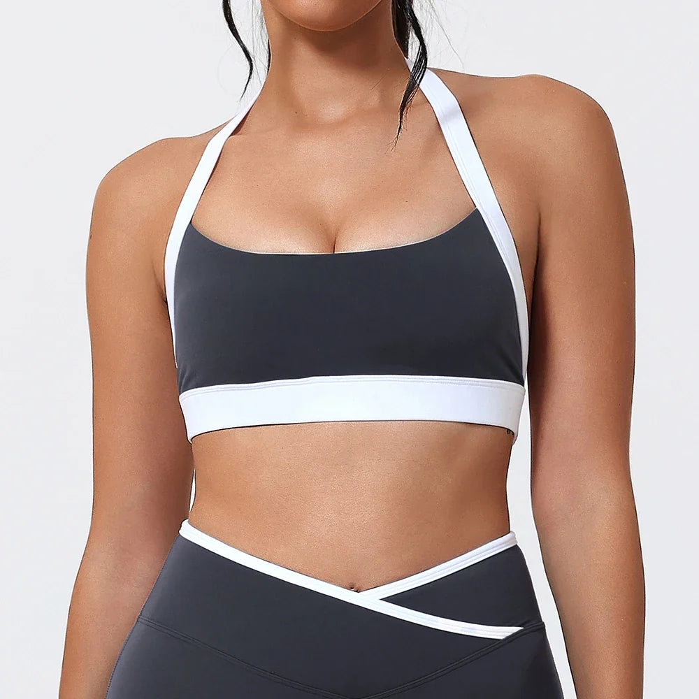 Women Halter Sports Bra Push Up Strappy Sexy Open Back Gym Crop Top Padded Women's Underwear Fitness Workout Yoga Tank Tops