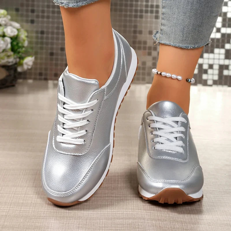 Fashion Gold Silver Platform Sneakers Women Spring Autumn Lace Up Plus Size Casual Sneakers Woman Comfort Non Slip Sport Shoes