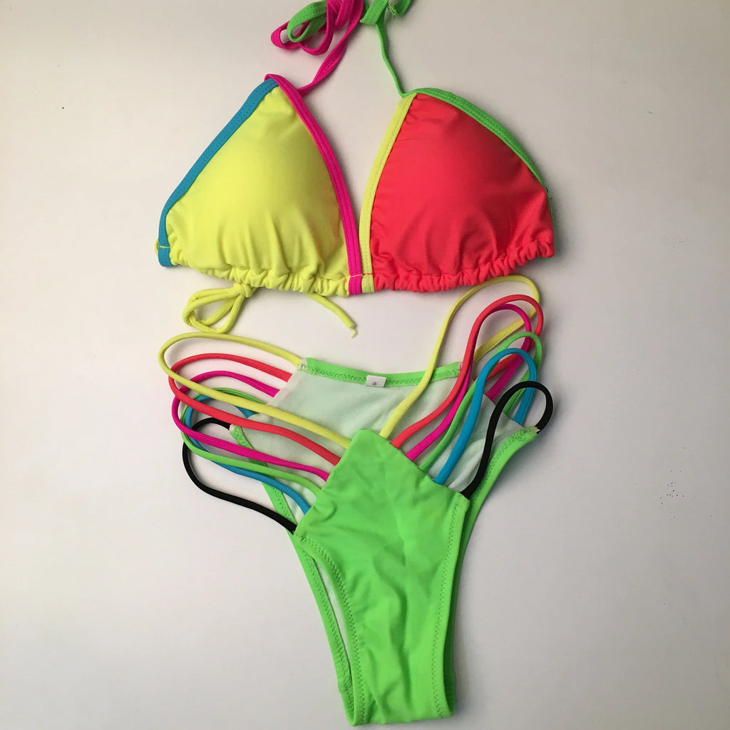 DEKA Push Up Micro Mini Colorful Bikini Set Women Swimsuit Halter Swimwear Female Brazilian Bathing Suit Swimming Beach Wear