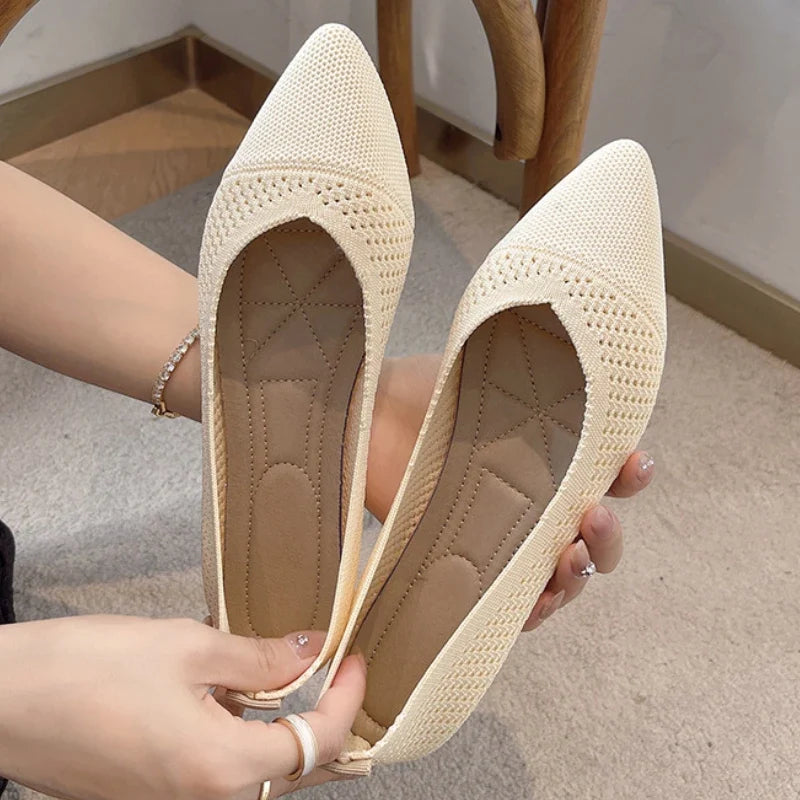 2025 Women Pointed Toe Flats Breathable Fabric Spring Summer Flat Shoes Soft Sole Slip-on Girls Daily Walking Driving Loafers